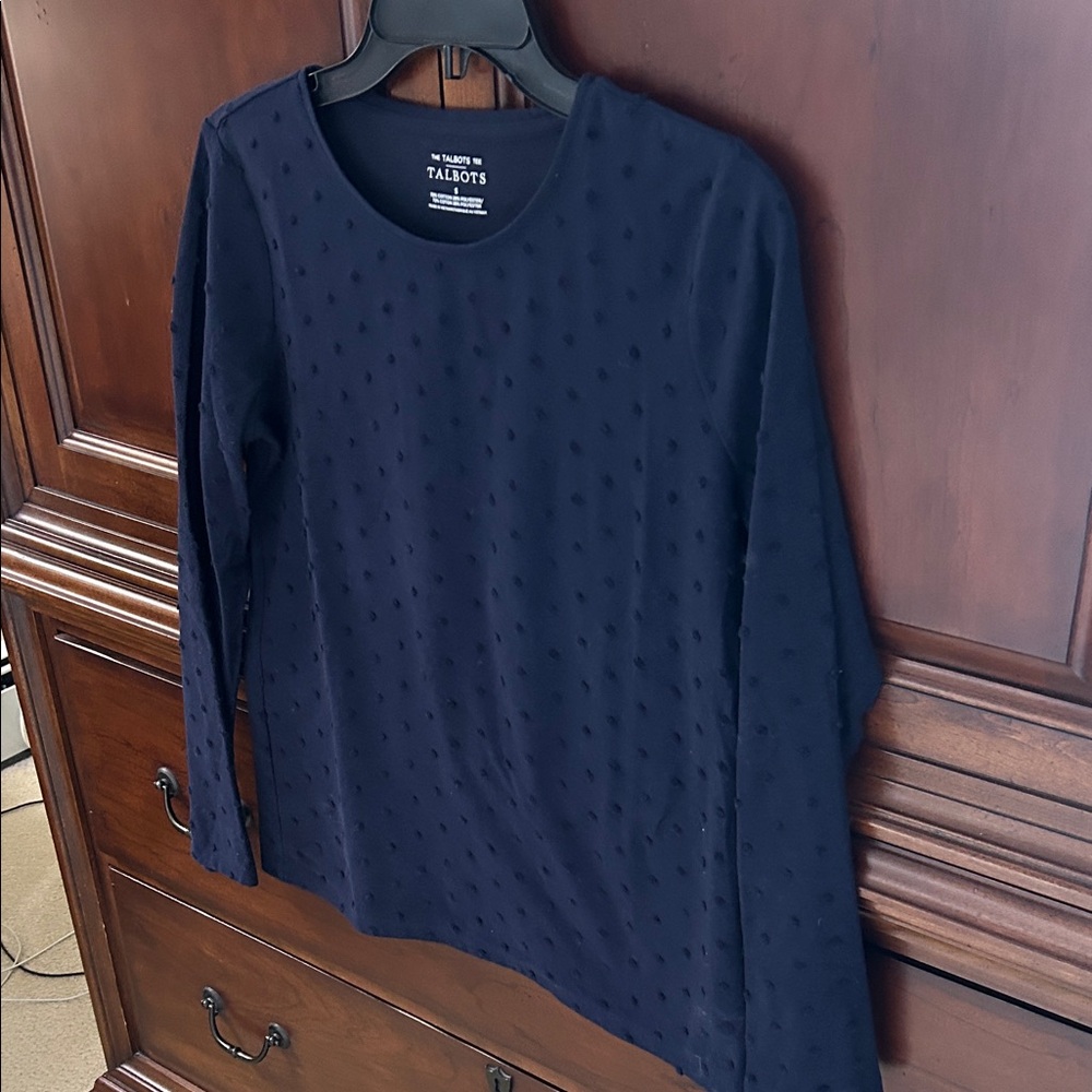 Talbots Navy Long-Sleeve Textured Dot Crewneck Shirt - Picture 4 of 6